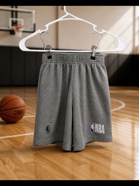 NBA Heather Gray Kids Basketball Shorts with White & Blue Logo